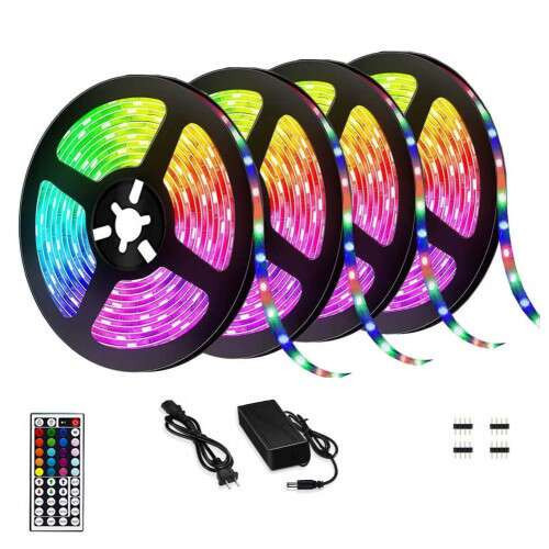 20 méteres SMART/OKOS színes, öntapadós RGB LED szalag, hálózati adapterrel, távirányítóval